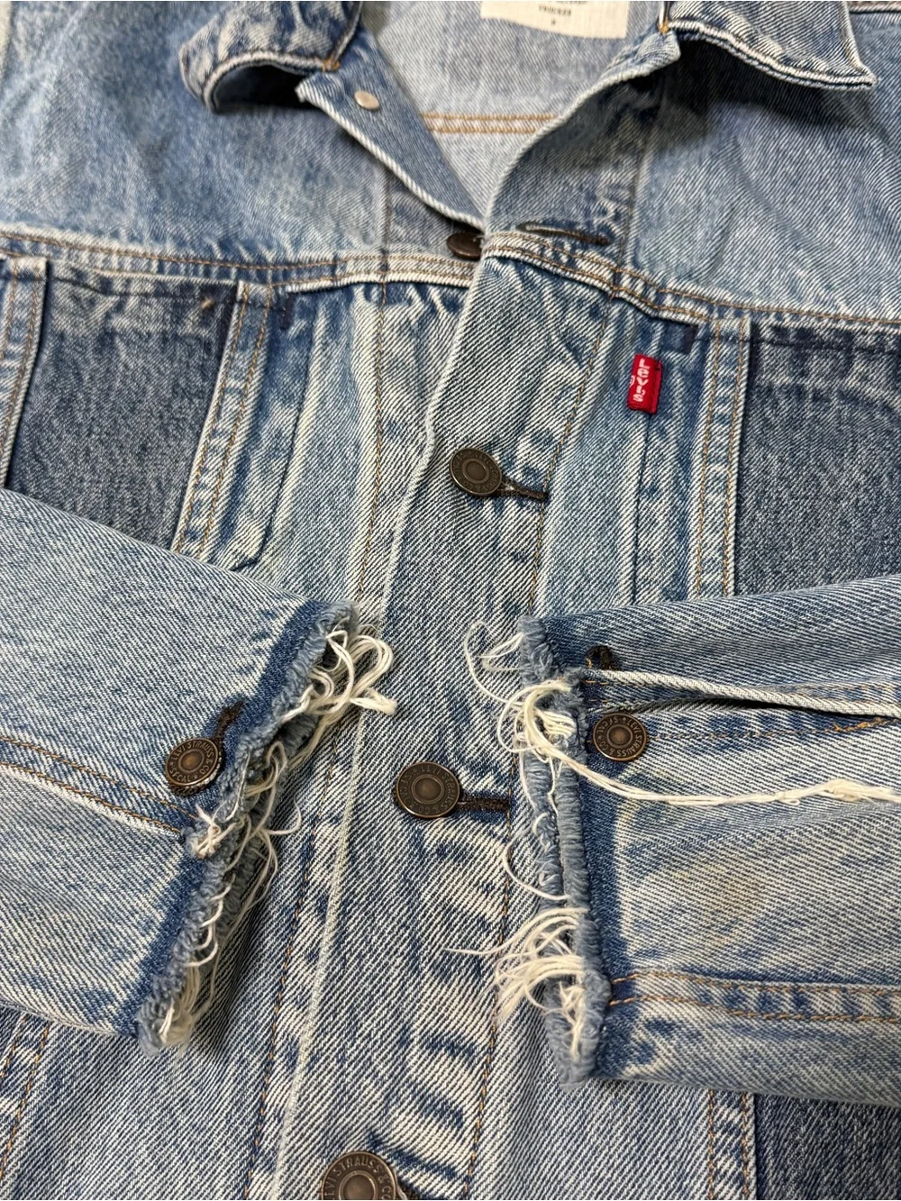 Levi's Altered Denim Patchwork Trucker Jacket Type III Size Medium Blue